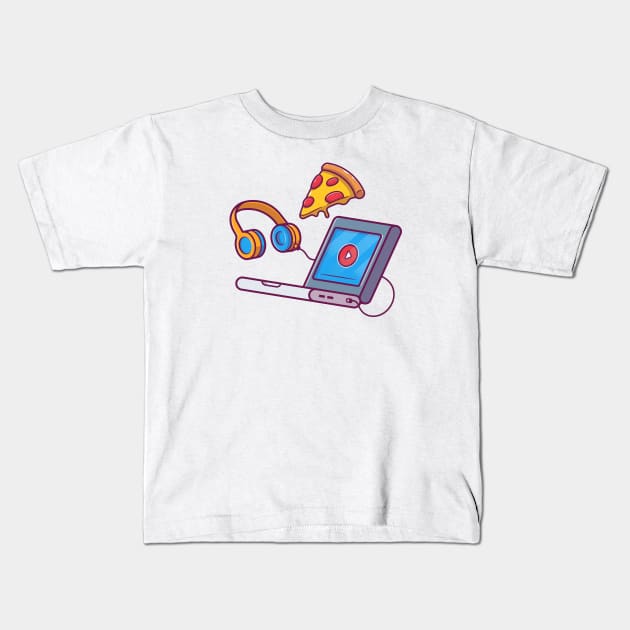 Pizza and laptop cartoon Kids T-Shirt by Catalyst Labs